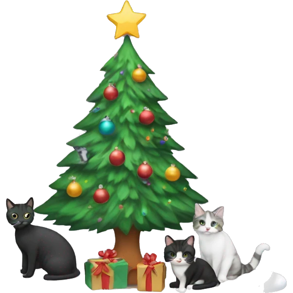 Christmas tree with 3 cats  emoji