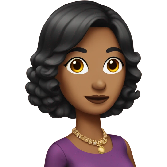 Tanned woman with black hair dressed in 1970s hair, makeup, and attire  emoji