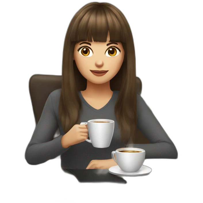 karin brown hair with bangs drinking coffee emoji