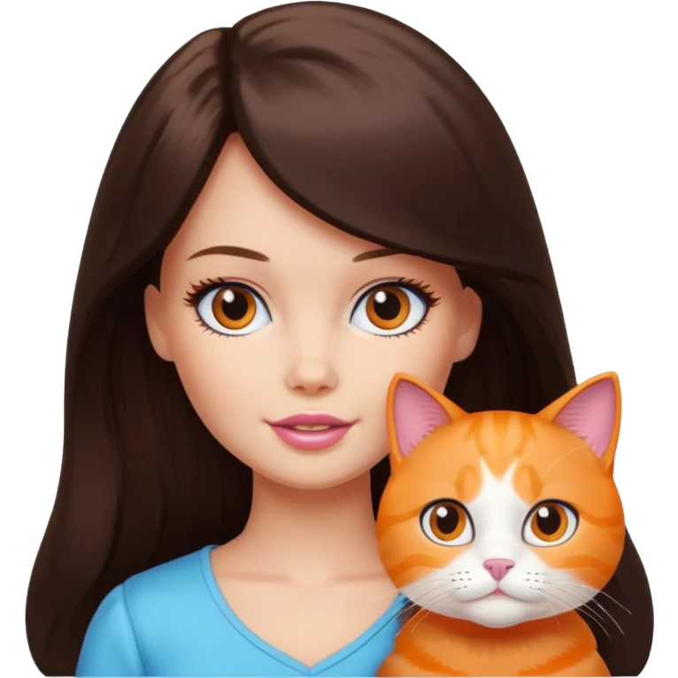 White Barbie girl dark brown long hair with British orange cat emoji