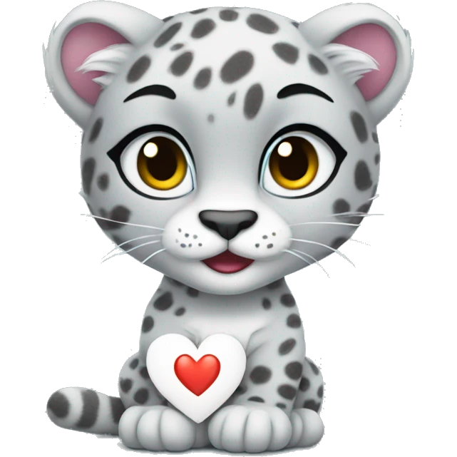 cute snow leopard shows a heart emoji