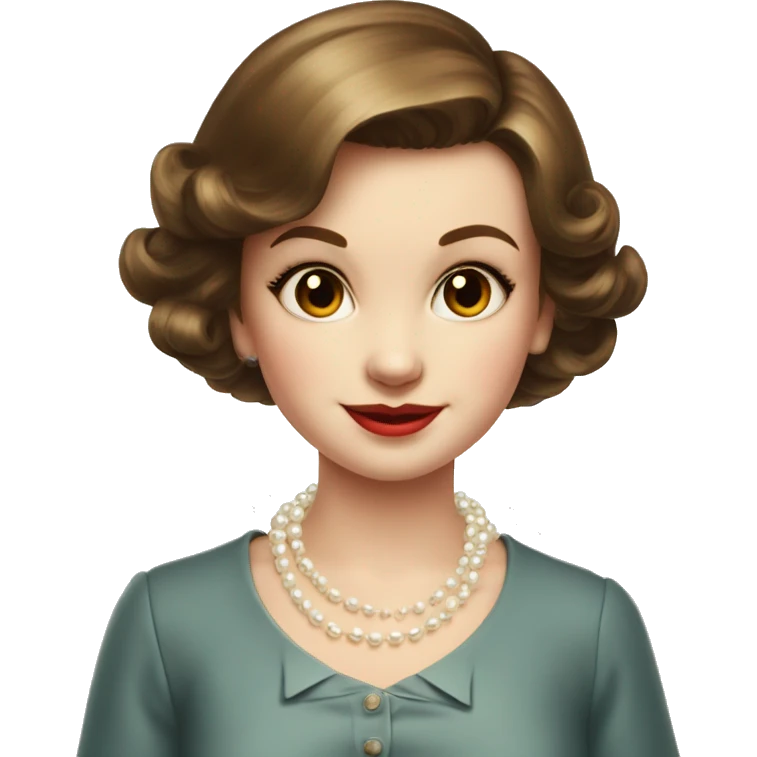 Cute girl 1950s short brown hair, white pearl necklace emoji