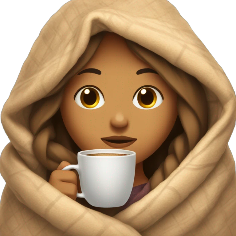 girl inside a blanket sipping coffee eyes closed emoji