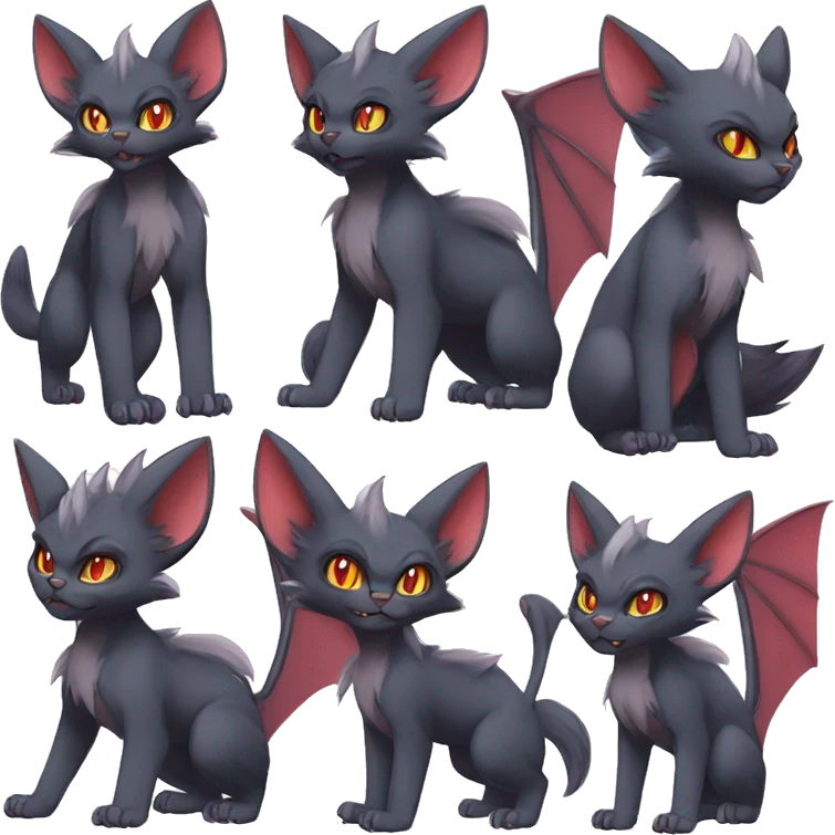 Black cool Vampiric Noivern-Zorua-Litten-Bat-Sphynx-Lykoi-Caracal-cat-Fakemon full-body emoji