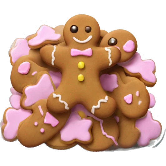 Realistic glass cookie jar with light pink lid full of gingerbread cookies isolated.  emoji