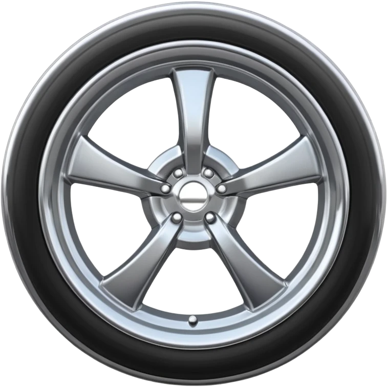 A chrome car wheel emoji, polished silver metal rim, smooth circular shape, minimal futuristic design, soft reflections, iOS emoji style, centered on white background, ultra clean look emoji