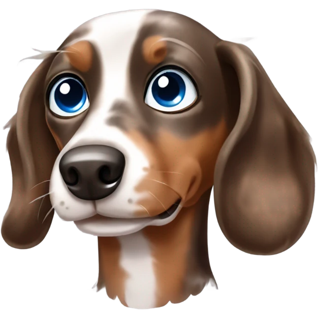 brown merle dachshund with one blue eye and one brown eye emoji