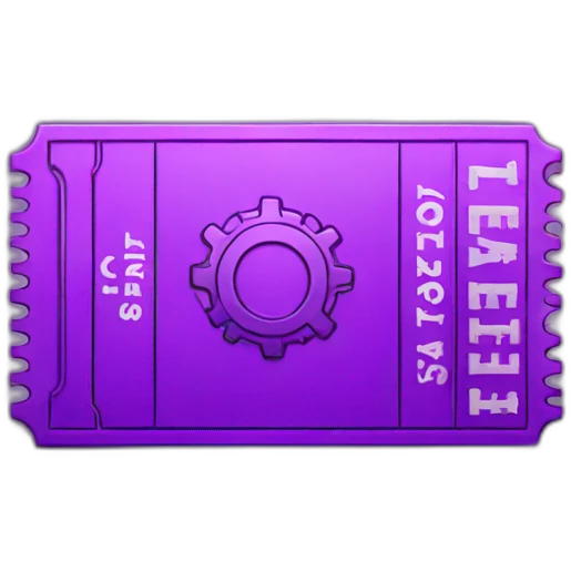 Purple ticket with a gear in the middle emoji
