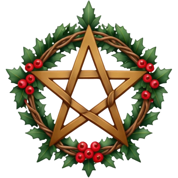 yule pentacle, evergreens, berries emoji