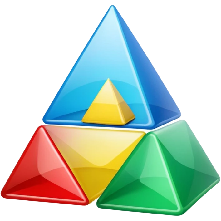 “Cute 3D cartoon emoji sticker of a pyramid made from glossy plastic glasses (blue, green, red). Soft lighting, smooth shadows, playful look, glossy plastic texture, white sticker outline, transparent background, high resolution.” emoji