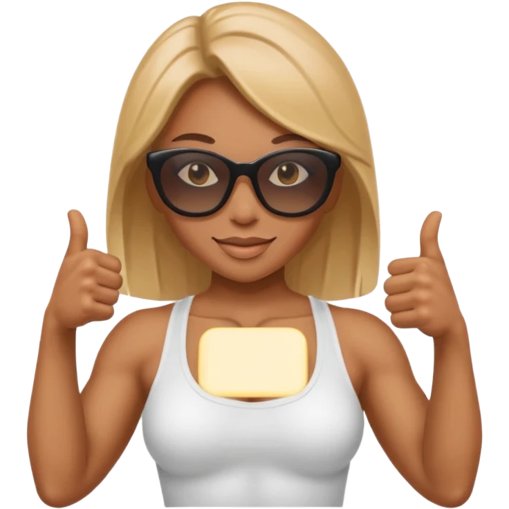nude light brown skin muscle girl in sunglasses shows thumbs up emoji