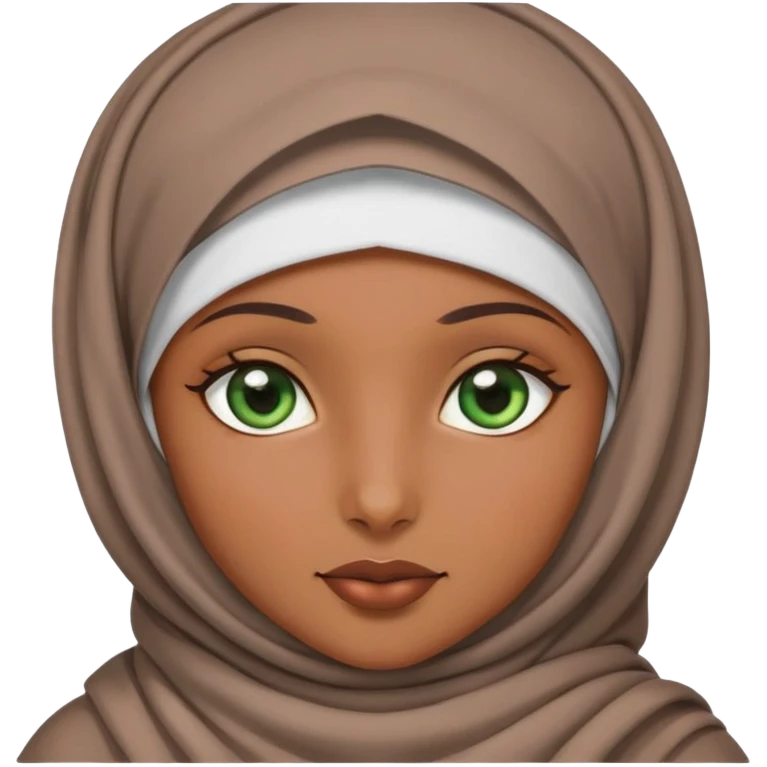 A brown girl with a hijab with green eyes emoji