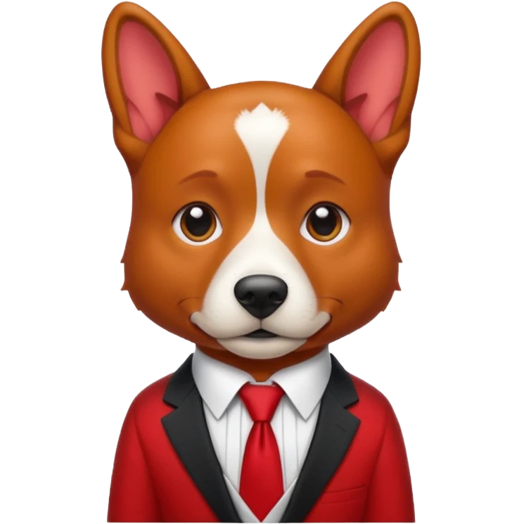 red dog with white tie,red shirt emoji