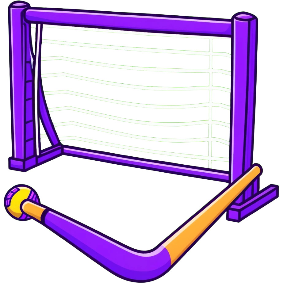 field hockey stick and ball on vibrant green grass field with goalposts emoji