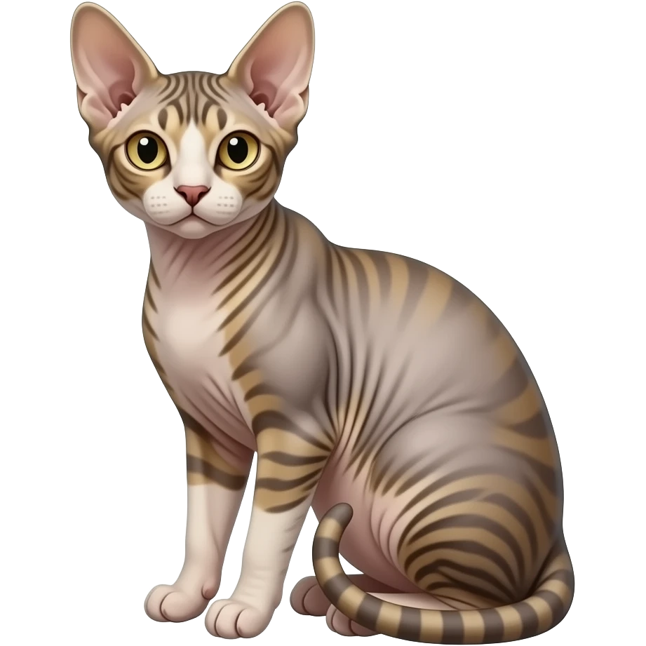 Realistic beautiful pretty straight-sitting Devon Rex cat, back facing to the left, facing the viewer emoji