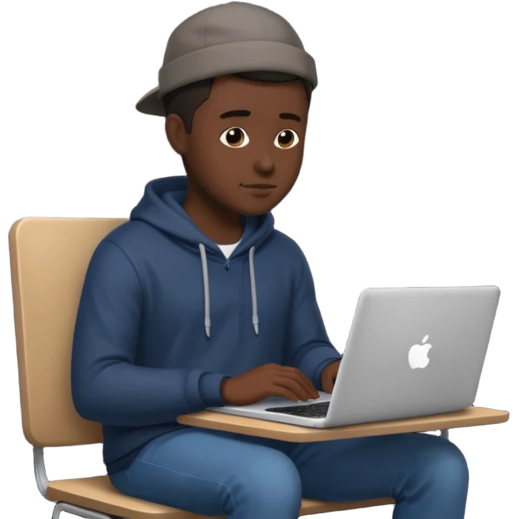 its a black colored man sitting working on a laptop with no face  emoji