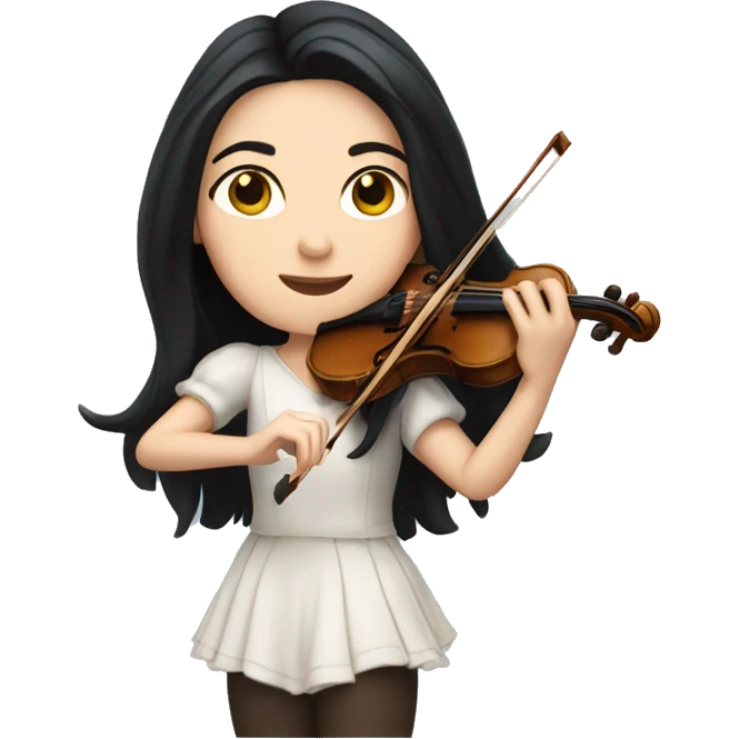 White girl with long black hair playing the violín emoji