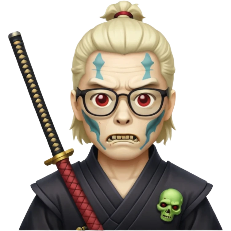 zombie samurai with glasses, highlight the glasses, more visible emoji