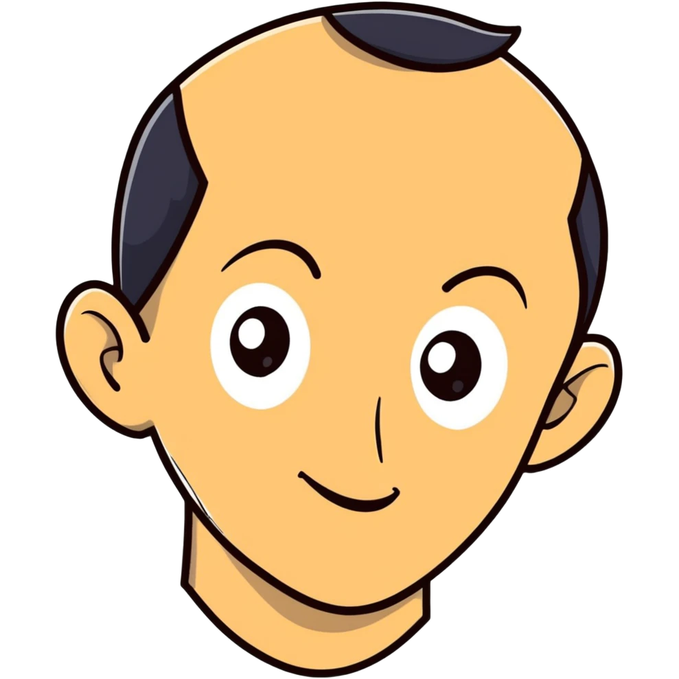 Guy with a massive exaggerated forehead, cartoon character, funny face emoji
