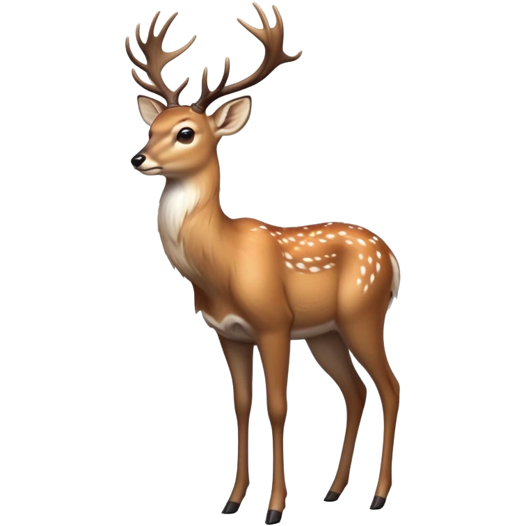 cinematic-noble [deer]-realistic-full-body-standing on all fours-emoji,-tail-tucked-close,-head-tilted-dramatically,-sleek-[fawn]-fur,-simplified-yet-realistic-focused-features,-highly-detailed,-glowing-with-an-almost-sarcastic-glow big antlers emoji