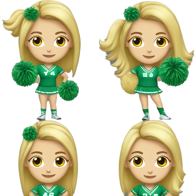 blonde cheerleader wearing green uniform holding green pompoms emoji