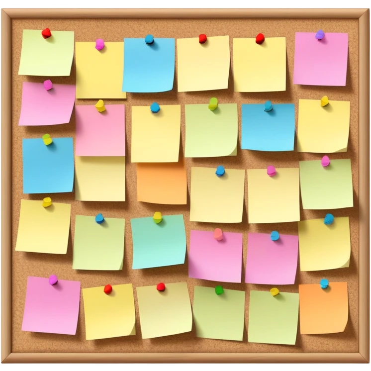 bulletin board with sticky notes pinned to it emoji