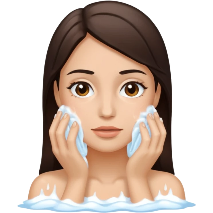 Mujer lavando su cara, tiene el pelo cafe oscuro y tez blanca emoji