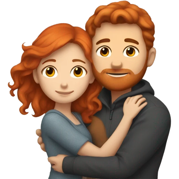 Redhead woman and brown haired man cuddling by the fireplace emoji