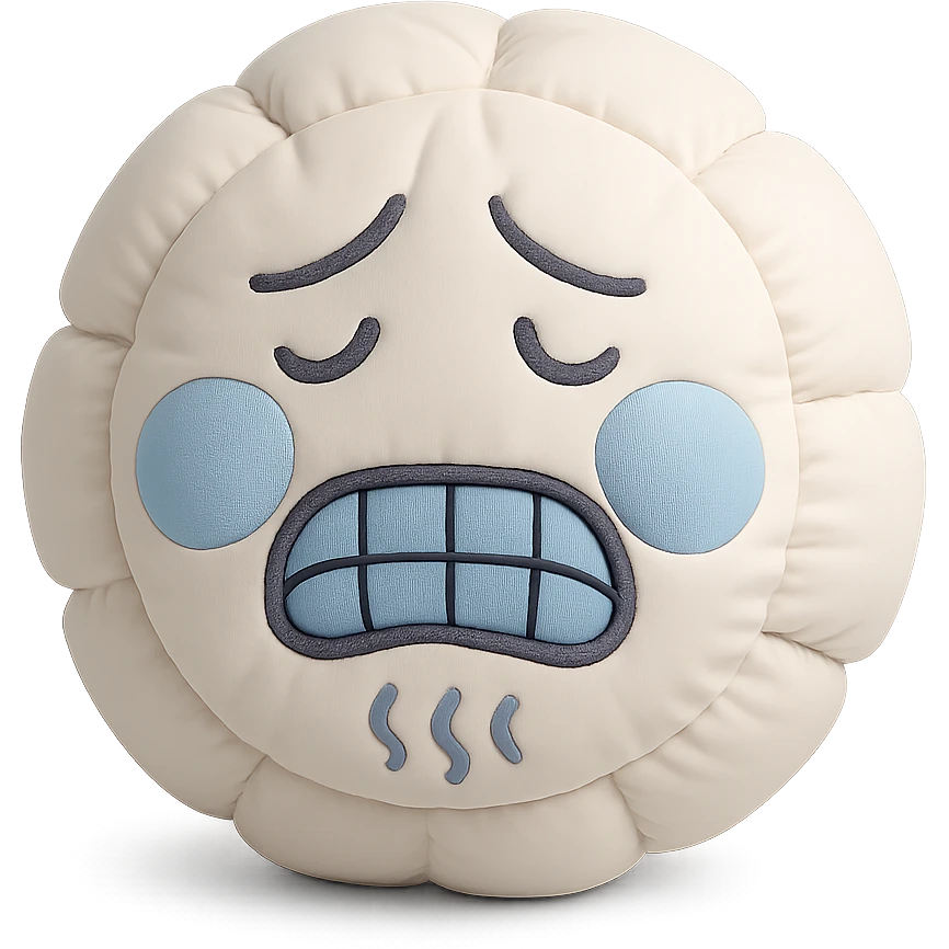 plush face with blue cheeks and shivering expression, cold feeling emoji