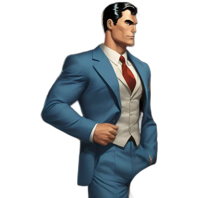 male american Superman, in a bar, wearing a suit, portrait, comic book illustration by jack kirby emoji