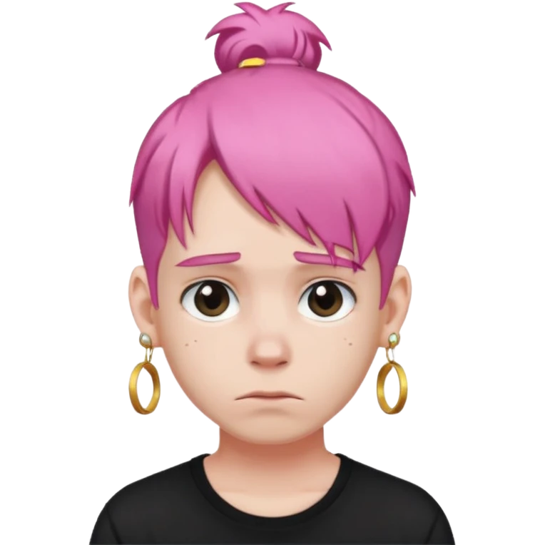  bun haired with earrings pink hair guy sad emoji