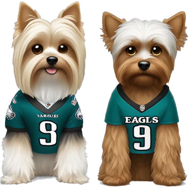 white yorkie and brown with eagles jersey emoji