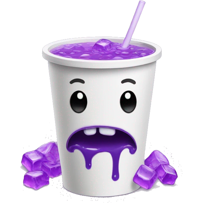 double white styrofoam cup filled with purple ooze and ice cubes emoji