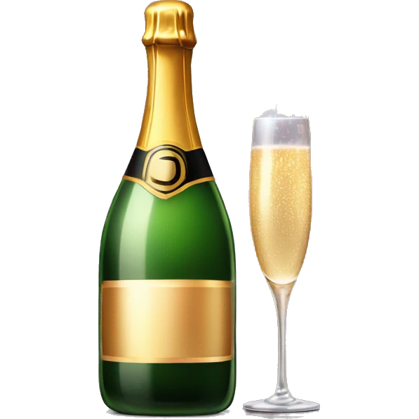Realistic glam bottle of champagne with a glass next to with a lit sparkler firework in the glass with it emoji