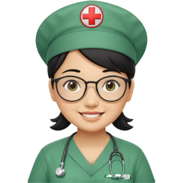 Open


Open


Open


Open
FILIPINA FEMALE NURSE, CHUBBY, BLACK HAIR, WITH GLASSES, GREEN SCRUBS, AND CAP, SMILING emoji