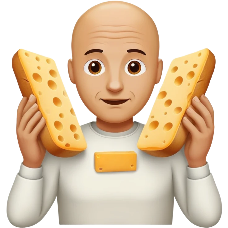 bald man sandwiched between two pieces of bread and cheese emoji