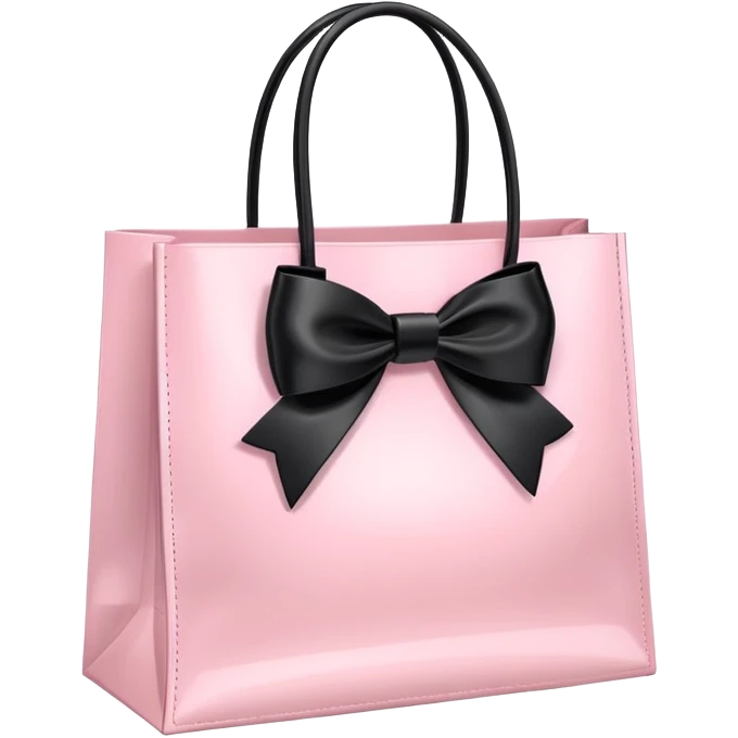 realistic light pink shopping bag with black bow emoji