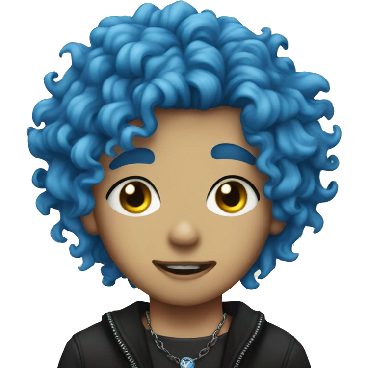 boy with blue curly hair punk style choker emoji