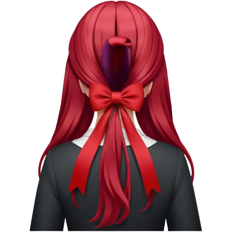 red long hairs with burgundy bow from the back emoji