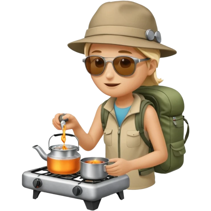 A camper boiling water on a portable stove, enjoying the outdoor breeze.
 emoji