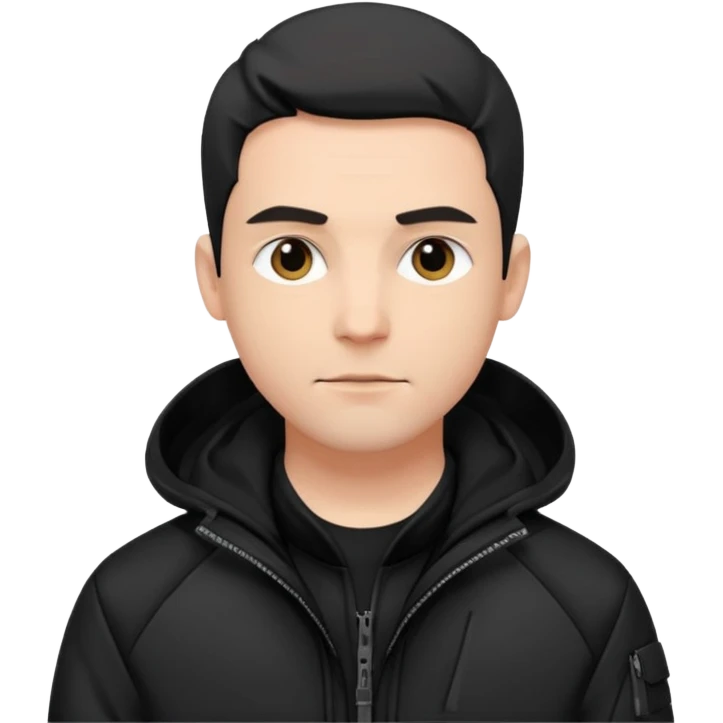 Adult man, wearing black techwear-style jacket, modern vibe
 emoji