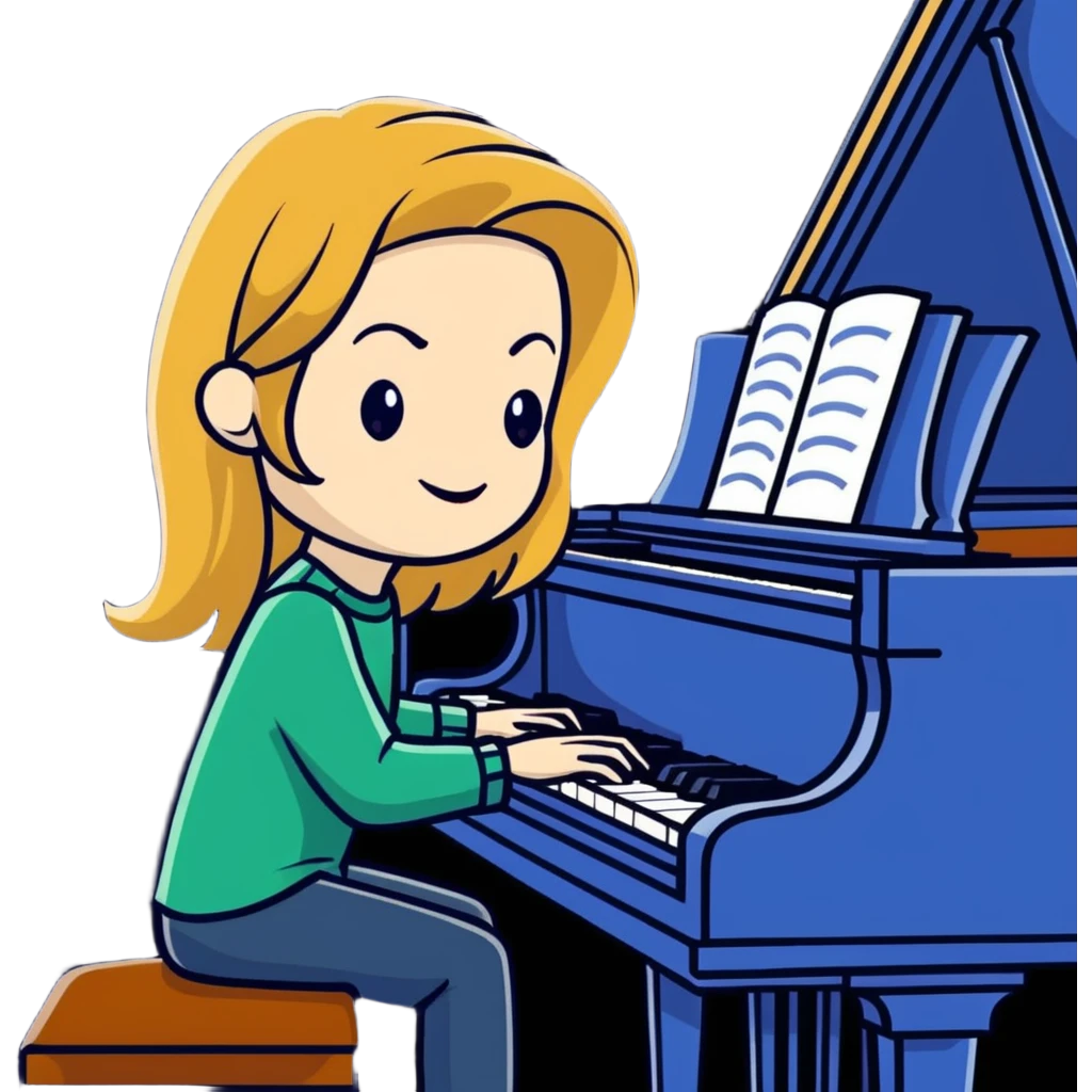Michelle Monaghan with honey blonde hair playing piano emoji
