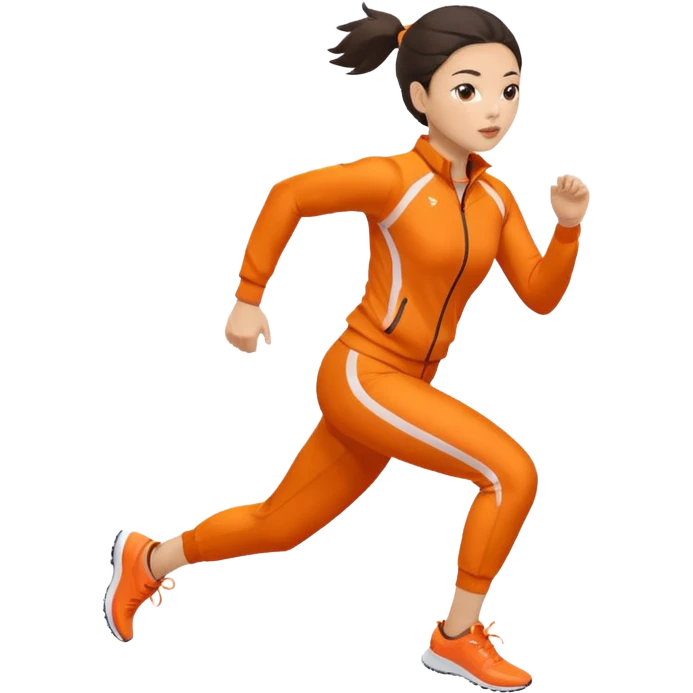 asian woman in orange sport suit running emoji