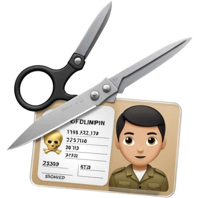 Floating black Scissors cutting in half an idf soldier ID card with a little chip in 2 parts emoji