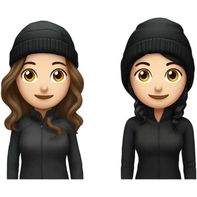 2 womenbest friend, one of them is brown  wavy hair in black winter cap, and the other one is black straight hair and black winter cap emoji