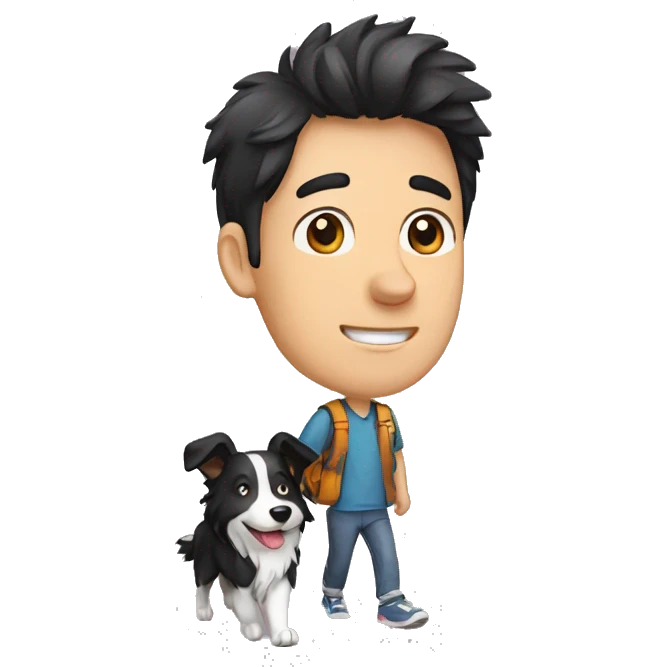 A Chinese man walking border collie emoji