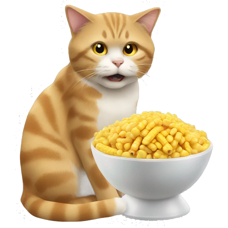 The cat eats corn scared emoji