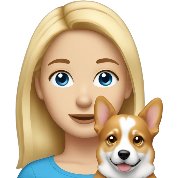 Blonde hair and blue eyed girl with a corgi emoji
