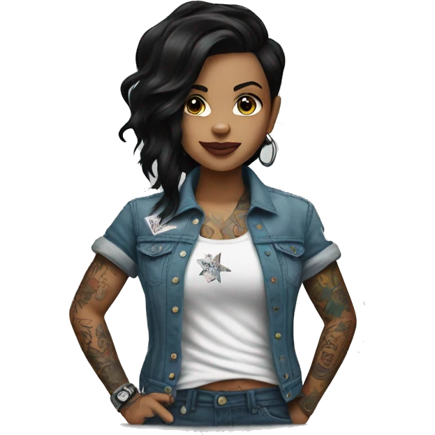 black haired tattoo artist with converse all star emoji