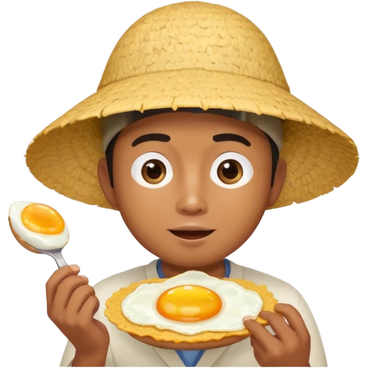 Asian guy with a rice hat eating an egg emoji